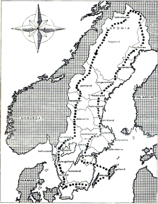 Mapa del viaje de Nils Holgersson